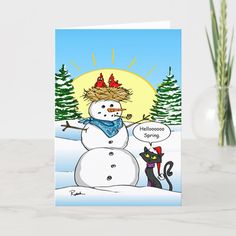 a card with a snowman saying happy holidays