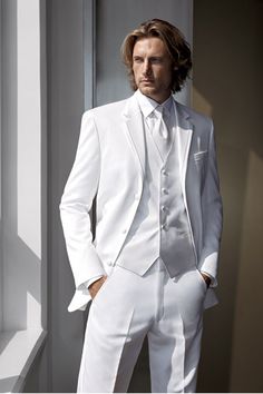 white tux for wedding - Google Search White Tuxedo Wedding, White Wedding Suit, Male Dress, White Party Outfit, Suit White, Vevey, Man Blazer