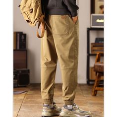 Spring/Fall Loose Washed Khaki Cargo Pants  Material: Cotton+Polyester   Material: 97% Cotton + 3% Spandex  Size: S, M, L, XL, 2XL, 3XL, 4XL Color: Khaki Pants Type: Cargo Pants Style Type: Street Trendy  Season: Spring, Fall, Winter,   Occasion: Leisure, Outdoor, Daily, Vacation, Fall Outfits Beige Cotton Pants For Outdoor, Khaki Harem Pants With Elastic Waistband For Fall, Fall Khaki Harem Pants With Elastic Waistband, Casual Brown Harem Pants With Pockets, Beige Cotton Bottoms For Outdoor Activities, Casual Khaki Joggers With Pockets, Khaki Jogger Trousers With Side Pockets, Baggy Khaki Joggers With Pockets, Baggy Khaki Pants For Outdoor Activities