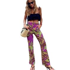 Available New Zara Linen Blend Printed Wide Leg Pants Purple Green Brown Sz M Button Zip Closure Belt Loops Slight Flair Style/ Art. 7852/604/611 Size Medium Approximate Measurements Laying Flat: Waist 15” Hip 17.75” Rise 11.5” Inseam 26” Brand New Without Tags Perfect Condition Typically Ships Same/ Next Day New To Poshmark? Sign Up & Use My Code Gb4 To Get $10 Off Your First Poshmark Order. Zara Wide Leg Jeans, Zara Leather Pants, Paper Bag Waist Pants, Flowy Wide Leg Pants, Trousers Women Wide Leg, Zara Black Dress, Zara Jumpsuit, Floral Print Pants, Black Wide Leg Pants