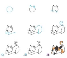 an image of cats that are playing with each other in the same line drawing style