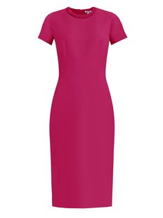 fuchsia sheath dress with sleeves Elegant Fitted Daywear Dresses, Elegant Fitted Dresses For Daywear, Elegant Pink Midi Dress For Daywear, Formal Pink Midi Dress With Straight Neckline, Elegant Pink Midi Dress With Straight Neckline, Classic Fitted Pink Midi Dress, Sheath Dress With Sleeves, Dresses Professional, Women Professional Attire