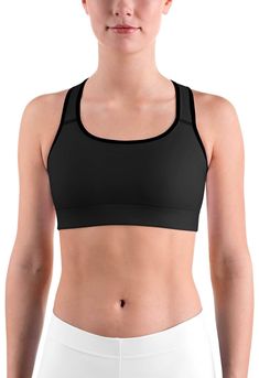 This gorgeous sports bra is made from moisture-wicking material that stays dry during low and medium intensity workouts. The bra has support material in the shoulder straps, double layer front, and a wide elastic band to ensure constant support. Mesh Sports Bra With Built-in Padding For Yoga, Workout Racerback Bra With Built-in Padding, Functional Gym Bra With Built-in Padding, Nylon Sports Bra With Built-in Padding, Functional Sports Bra With Built-in Bra For Training, Supportive Nylon Sports Bra With Built-in Padding, Running Sports Bra With Built-in Padding, Mesh Sports Bra With Built-in Padding For Gym, Black Mesh Sports Bra With Built-in Bra