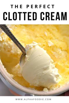 a scoop of ice cream in a bowl with text overlay that reads the perfect cluttered cream