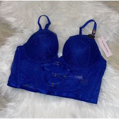 Women’s Victoria’s Secret Bombshell Plunge Bra, Super Padded, Add 2 Cups, Blue, Longline, Lace, Lace Up Detail, Underwire, Back Close Size: 34a New, With Tags Random Clothes, Plunge Bra, 2 Cups, Long A Line, Girl Power, Women's Intimates, Victoria’s Secret, Victoria's Secret, Lace Up