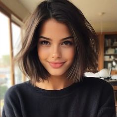 Neck Haircut For Women, Shoulder Length Haircut Brunette, Trendy Short Haircuts 2024, Chin Length Hair 2024, Short Hair For Short Necks, Short One Length Haircut, Trendy Womens Haircuts 2024, Short Haircut 2024 Trends Women, Chin Length Brown Hair