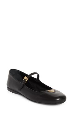 Prada Ballerina Mary Jane (Women) | Nordstrom Formal Closed Toe Ballet Flats With Buckle, Luxury Pointed Toe Ballet Flats With Removable Insole, Closed Toe Ballet Flats With Buckle For Work, Closed Toe Ballet Flats With Buckle Closure For Work, Classic Closed Toe Ballet Flats With Buckle, Evening Mary Jane Flats With Closed Toe, Closed Toe Flats With Buckle Closure For Evening, Formal Ballet Flats With Buckle Closure, Classic Leather Ballet Flats With Ankle Strap