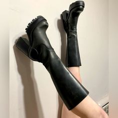 The Most Perfect Black Leather Knee-High Platform Boots By Steve Madden. Chunky Platform Heel Knee High Black Leather Y2k Dream Boots. Circa Early 2000s. Finding These Beautiful Platforms In Flawless Condition Is Rare. Can’t Even Find A Matching Pair On Google Images! Made In Brazil. Combat Boot. Moto Boot. Knee High Platform Boot. Side Zipper. Rubber Sole. These Are The Ultimate Babe Boots. Plenty Of Tread On The Soles. Very Little Wear And Immaculate Condition. 100% Leather. Extremely Durable Knee High Platform Boots, Leather Platform Boots, Steve Madden Platform, 70s Disco, Platform Heels Chunky, Combat Boot, Platform Heel, Chunky Platform, Thick Heels