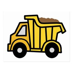 a yellow dump truck with dirt in the back