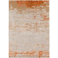 an orange and white rug with rusted paint on the side, in front of a white background