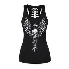 Are you a metalhead? We have for you the perfect tank top for this summer, a beautiful skull with wings reminiscent of the symbol of the hells angels. Impose your style, my dear! High-quality 3D printing: A deadly look in any situation Material: Polyester, Spandex. Comfort: shoulder openings for a better range of motion Anti-bacterial anti-smell: ionization of the fibers to stay dry FREE STANDARD SHIPPING Refer to the size guide below. It is recommended to take 1 size above your usual size. Gothic Tank Tops, Gothic Leggings, Skull Tank Top, Winged Skull, Skull Dress, Skull Tank, Long Tank Tops, Vest Tops, Rock Chick