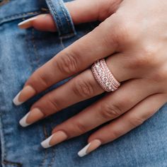 GLD's bestselling 5 Layer Diamond Band Ring is now available in 18k Rose Gold Vermeil! Each layer draws attention to its pave hand-set center stones, making it the perfect complimentary piece to any of our Rose Gold pieces. Made up of 100% precious metals made from .925 Silver covered in 3 microns of 18k Rose Gold, this ring is guaranteed to shine. This product is guaranteed for life – GLD will repair or replace the item should you experience any defects in craftsmanship or breakage. Don't know Diamond Band Ring, Vermeil Jewelry, Gold Piece, Custom Earrings, Diamond Rings Bands, Diamond Band, Pendant Bracelet, Drop Necklace, Gold Design