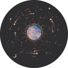 an image of the sun and planets in space with stars around it on a black plate