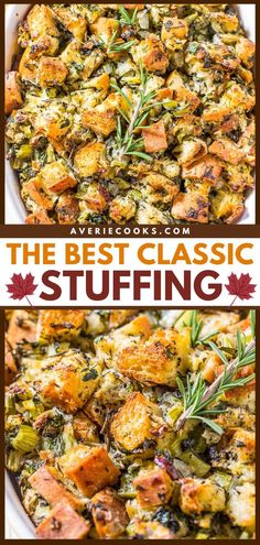 Your feast won't be complete without this easy Thanksgiving side! This classic, traditional turkey stuffing recipe is the BEST. Soft and full of rich flavor with a slightly crusty, golden top, this homemade stuffing is also perfect for Christmas dinner! Best Stuffing For Inside Turkey, How To Cook Stuffing Out Of Turkey, No Meat Stuffing, Turkey Leg Dinner Sides, Stuffing Recipes No Eggs, Best Turkey Stuffing Recipe Thanksgiving, Stuffing Without The Turkey, Dressing For Turkey Stuffing, Homemade Stuffing For Turkey