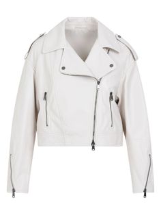 C7872 BRUNELLO CUCINELLI JACKET White Leather Biker Jacket, White Leather Jacket, Leather Biker Jacket, Biker Style, Jacket Design, Hey There, Casual Backpack, Jacket Sale, Brunello Cucinelli