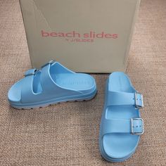 Beach Slides By J Slides Womens Size 8 Sky Blue Chunky Platform Two Strap Buckle Please Note - These Run Big. Likely Fits An 8.5. *Eva Upper, Lining, And Footbed *Rubber Sole *Adjustable Metal Buckles Condition: New In Box. Box Is Damaged. Shoes Have No Flaws. Let Me Know If You Have Any Questions! Beach Slides, Chunky Platform, Slides Shoes, Swag Shoes, Metal Buckles, Slides, Women's Shoes Sandals, Blue Sky, Shoes Sandals