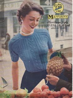 a woman holding a pineapple next to a pile of fruit on a magazine cover