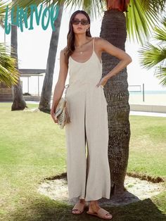 45237043822843|45237043855611|45237043888379 Long Jumpsuit Casual, Pattern Wide Leg Pants, Women Vacation, Linen Design, Jumpsuit Fitted, Moon Fashion, Backless Bodysuit, Wide Leg Romper, Tie Women