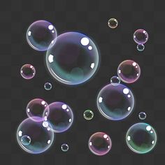 soap bubbles floating in the air on a black background