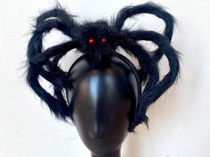 24" smaller and super cute Black hairy spider headband. Adjustable legs. adult Adjustable Rave Style Halloween Costume Hats, Fun Halloween Headpieces For Costume Party, Handmade Black Halloween Costume Hats And Headpieces, Fun Black Costume Accessories For Cosplay, Handmade Costume Accessories For Halloween, Handmade Black Halloween Costume Hats, Black Halloween Headband For Costume Party, Halloween Costume Hair Accessory Headband, Adjustable Halloween Costume Hair Accessories