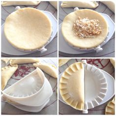 four pictures showing how to make pie crusts