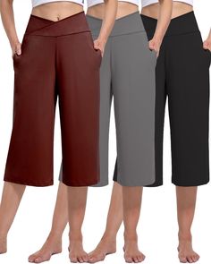 PRICES MAY VARY. MATERIAL:CAPRI PANTS FOR WOMEN STRETCH,made of polyester and spandex, like buttery soft & cozy touch for our skin friendly, 4-ways stretch, lightweight, casual summer yoga ladies capri pants REFINED QUALITY:3 Pack Women's Pants Casual Capri Pants,This palazzo Capris pants made from 90% Polyester, 10% Spande. Lightweight, soft fabric, breathable but non see-through FEATURE:CAPRI PAJAMA PANTS FOR WOMEN SOFT,slim fitted stretchy cross wrap waist & loose flowy bottom cut capris for women, with comfy and lightweight fabric, enjoy a comfortable relaxing day OCCASION:YOGA PANTS FOR WOMEN LOOSE FIT,2024 chic unique casual sporting style, good for yoga sport, exercise, walking fitness, lounge, around the house, you can match sexy crop tank tops to reveal v cross waist of cropped pa Walking Pants Women, Knee-length Lounge Bottoms With Pockets, Versatile Capri Pants With Pockets, Exercise Walking, Walking Fitness, Sport Exercise, Summer Yoga, Leg Yoga, Pocket Sweatpants