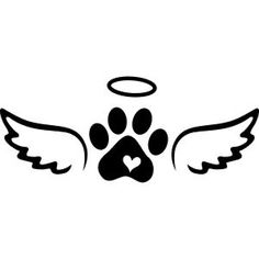 a dog paw with angel wings and a heart