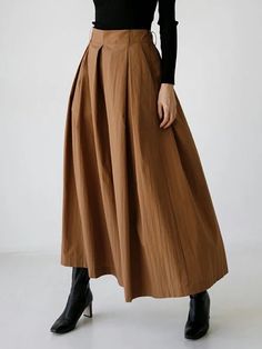 Elevated Comfort: High-Waisted Wide-Leg Trousers with Loose Pleats and Tied Waist Brown Pleated Wide Leg Bottoms, Brown Pleated Wide-leg Bottoms, Baggy High-waisted Pleated Bottoms, Brown High Waist Wide Leg Pants For Spring, Brown Pleated Cotton Bottoms, Pleated Brown Bottoms For Fall, Pleated Bottoms For Fall, Fall Ankle-length Bottoms, High Waisted Trousers