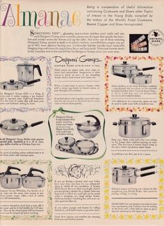 an advertisement for the cookware company with pictures of pots and pans