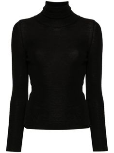 black cashmere-silk blend fine knit high neck long sleeves straight hem Knitted Tops, High Neck Long Sleeve, Black Turtleneck, Dolce E Gabbana, Queen Bee, Queen Bees, Sweater Black, Knitwear Women, Turtleneck Sweater