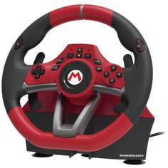 the steering wheel is red and black in color