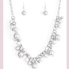 Silver Bead Necklace And Earrings Set Is Nwt. Varying In Size, Bubbly Silver Pearls, Classic Silver Beads, And Shiny Gray Beads Swing From The Bottom Of A Glistening Silver Chain, Creating A Refined Fringe Below The Collar. Features An Adjustable Clasp Closure. Adjustable 18-20”. Earrings Are 1 1/4” Long. E37 Lampwork Glass Pendants, Faith Necklace, Statement Choker Necklace, Orange Necklace, Agate Pendant Necklace, Chunky Statement Necklace, Silver Bead Necklace, Gothic Necklace, Wooden Necklace