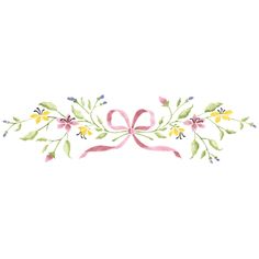 Bow and Flowers Wall Stencil Painted Wall Border Ideas, Painted Borders Designs, Bows And Flowers, Painting Borders Designs, Border Painting Design, Pretty Borders Design, Floral Border Design Drawing, Painted Flower Border, Flower Border Design Aesthetic