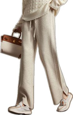 Chic Full-length Fall Sweatpants, Chic Full-length Sweatpants For Fall, Beige Relaxed Fit Pants For Fall, Beige Stretch Sweatpants For Fall, Beige Full Length Pants For Fall, Beige Full-length Pants For Fall, Beige Sweatpants For Fall Workwear, Wide Leg Beige Sweatpants For Winter, Chic Full-length Sweatpants With Pockets