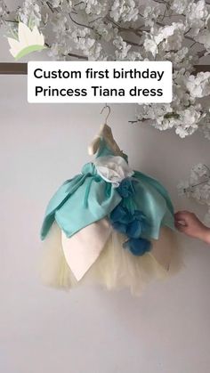 Disney Outfit | custom first birthday Princess Tiana dress | Disney Costume Princess Birthday Dress Toddler, Princess Style Birthday Tutu Dress, Princess Style Fairy Dress For First Birthday, Princess Tutu Dress With Floral Applique For Birthday, Baby Girl Dresses Fancy, Princess Tiana Dress, The Frog Princess, Tinkerbell Toddler Dress, Kids Frock