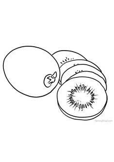 a kiwi fruit cut in half on a white background coloring page for adults and children