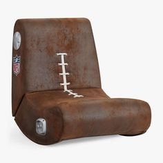 the football themed chair is shown with measurements