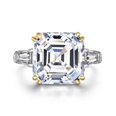 RRS-R0864Y Two Tone Engagement Rings, Moissanite Diamond Rings, Asscher Cut, Luxurious Design, Aquamarine Gemstone, Timeless Jewelry, Allergy Free, Moissanite Diamonds, White Ring