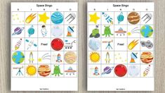 two printable space bingo cards for kids