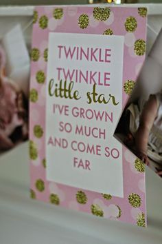 someone is holding up a card that says twinkle the little star i've grown so much and come so far