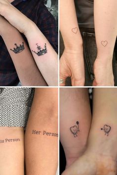 four different tattoos on the arms of people