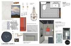 the interior design board is full of different colors and textures, including grays, oranges, and browns