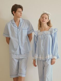 Composition : Outshell  :100% CottonColor : sky blue (M) &White (W) ,sky blue (M) & sky blue (W)  Country of Origin : Republic of Korea Light Blue Cotton Sleepwear With Relaxed Fit, Light Blue Cotton Relaxed Fit Sleepwear, Light Blue Cotton Sleepwear For Pajama Party, Blue Relaxed Fit Sleepwear For Home, Light Blue Cotton Loungewear Sets, Light Blue Cotton Lounge Sets, Light Blue Cotton Sleepwear For Sleepover, Casual Light Blue Sleepwear For Home, Light Blue Cotton Sleepwear