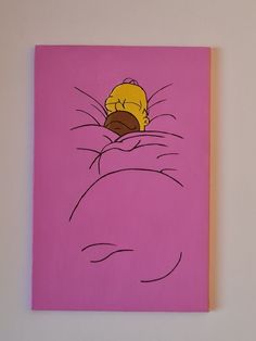 a pink painting with a cartoon character sleeping on it