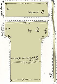 the front and back side of a sewing pattern for a top panel, with measurements