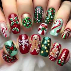 Gingerbread Nail Art, Gingerbread Nails, Bio Sculpture Nails, Xmas Nail, Xmas Nail Art, Holiday Symbols, Candy Cane Nails, Tree Nails, Professional Manicure