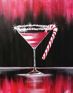 a painting of a martini with candy canes