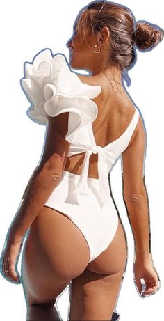 White One Pieces For Beach Party, White Beachwear One-piece For Party, White One Piece For Beach Party, White Party One Piece For Beach Season, White V-neck One Piece For Summer, White Beach Party One Piece, White Beach Party One-piece, Ruffled One Piece For Beach Season, Ruffled One-piece For Beach Season