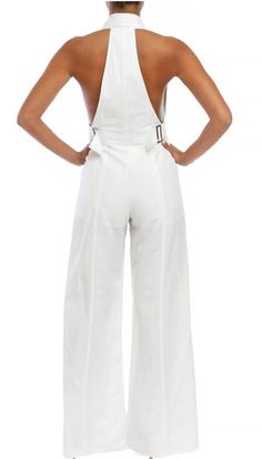 Racine Halter Jumpsuit Chic Cotton Bottoms With Adjustable Straps, Cotton Overalls With Adjustable Straps For Beach, Summer Cotton Overalls With Adjustable Straps, Spring Fitted Overalls With Adjustable Straps, Fitted Bib Front Jumpsuits And Rompers For Summer, Casual White Halter Neck Jumpsuits And Rompers, Summer White Jumpsuits And Rompers With Adjustable Straps, White Sleeveless Jumpsuits And Rompers With Adjustable Straps, White Sleeveless Jumpsuit With Adjustable Straps