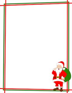 a santa clause holding a christmas tree in front of a white background with red and green lines